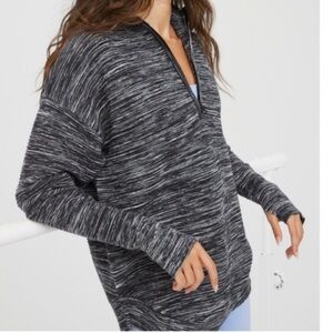 OFFLINE By Aerie Women Medium Black Grey Quarter Zip Pullover Ribbed Sweater